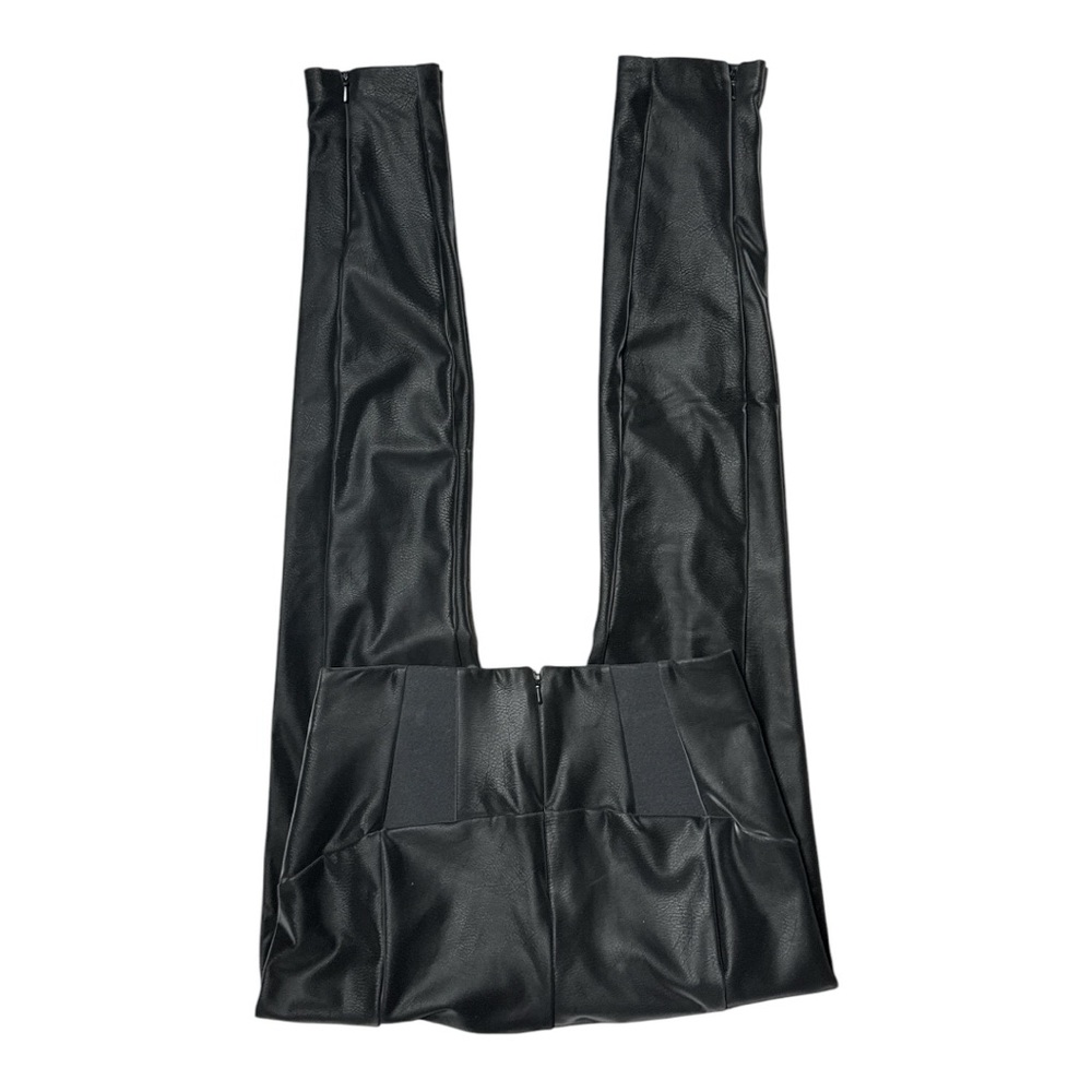 GUESS JET BLACK HIGH WAIST FAUX LEATHER SEAMED ZIPPER LEG LEGGINGS **NWT** - Picture 9 of 14